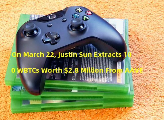 On March 22, Justin Sun Extracts 100 WBTCs Worth $2.8 Million From AAVE